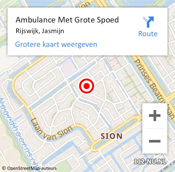 Locatie op kaart van de 112 melding: Ambulance Met Grote Spoed Naar Rijswijk, Jasmijn op 18 mei 2024 23:17
