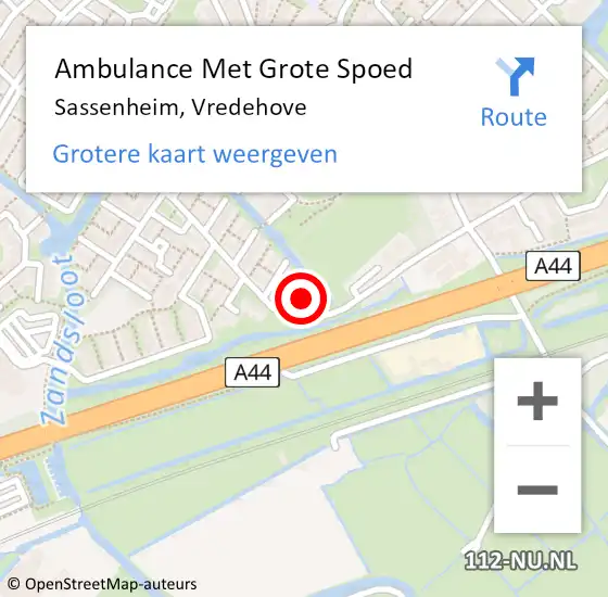 Locatie op kaart van de 112 melding: Ambulance Met Grote Spoed Naar Sassenheim, Vredehove op 18 mei 2024 23:28