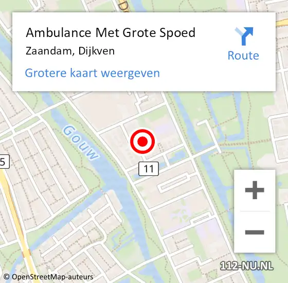 Locatie op kaart van de 112 melding: Ambulance Met Grote Spoed Naar Zaandam, Dijkven op 18 mei 2024 23:40