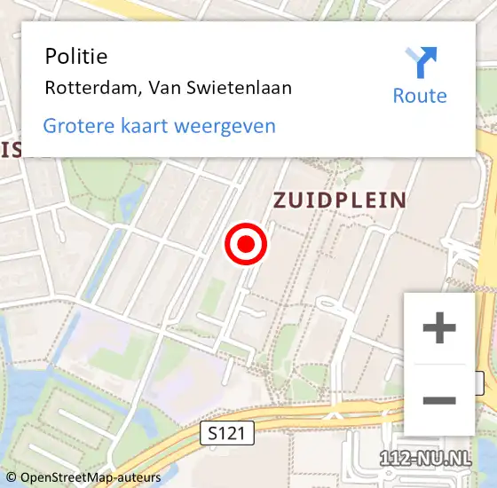 Locatie op kaart van de 112 melding: Politie Rotterdam, Van Swietenlaan op 18 mei 2024 23:42
