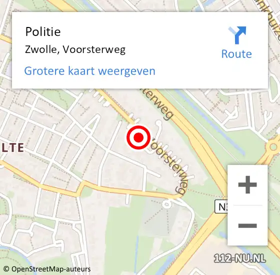 Locatie op kaart van de 112 melding: Politie Zwolle, Voorsterweg op 18 mei 2024 23:52