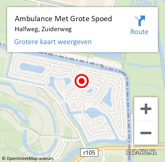 Locatie op kaart van de 112 melding: Ambulance Met Grote Spoed Naar Halfweg, Zuiderweg op 18 mei 2024 23:57