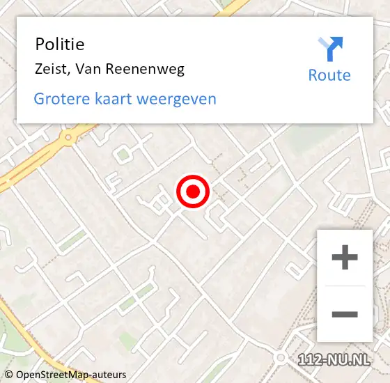 Locatie op kaart van de 112 melding: Politie Zeist, Van Reenenweg op 19 mei 2024 00:02