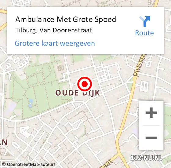 Locatie op kaart van de 112 melding: Ambulance Met Grote Spoed Naar Tilburg, Van Doorenstraat op 16 oktober 2013 18:52