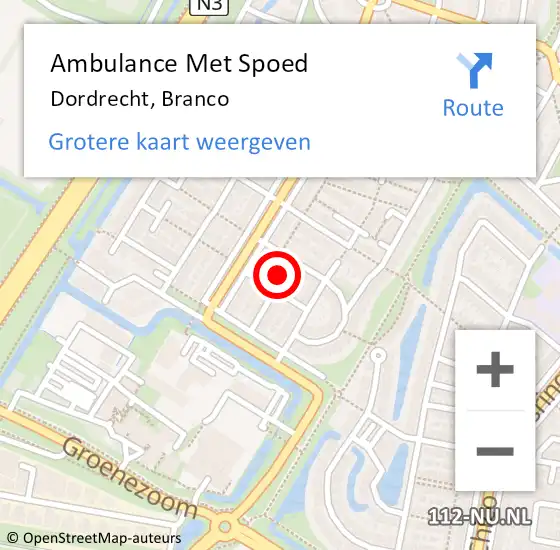 Locatie op kaart van de 112 melding: Ambulance Met Spoed Naar Dordrecht, Branco op 19 mei 2024 00:12