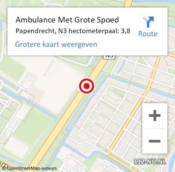 Locatie op kaart van de 112 melding: Ambulance Met Grote Spoed Naar Papendrecht, N3 hectometerpaal: 3,8 op 19 mei 2024 00:28