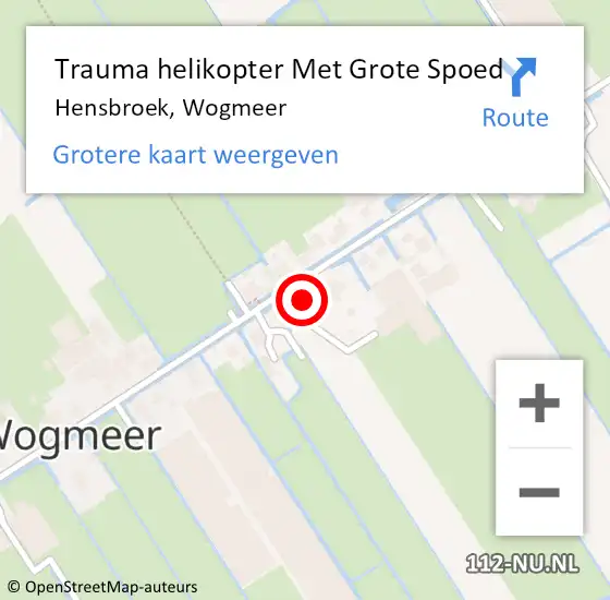 Locatie op kaart van de 112 melding: Trauma helikopter Met Grote Spoed Naar Hensbroek, Wogmeer op 19 mei 2024 00:38