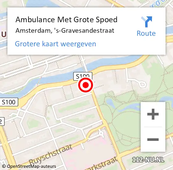 Locatie op kaart van de 112 melding: Ambulance Met Grote Spoed Naar Amsterdam, 's-Gravesandestraat op 19 mei 2024 00:48