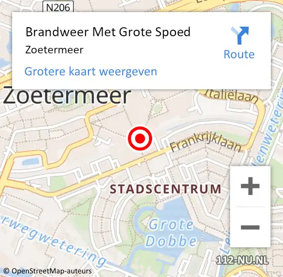 Locatie op kaart van de 112 melding: Brandweer Met Grote Spoed Naar Zoetermeer op 19 mei 2024 01:01