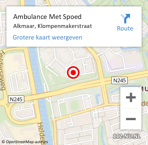 Locatie op kaart van de 112 melding: Ambulance Met Spoed Naar Alkmaar, Klompenmakerstraat op 19 mei 2024 01:01