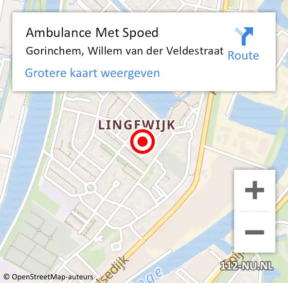 Locatie op kaart van de 112 melding: Ambulance Met Spoed Naar Gorinchem, Willem van der Veldestraat op 19 mei 2024 01:14