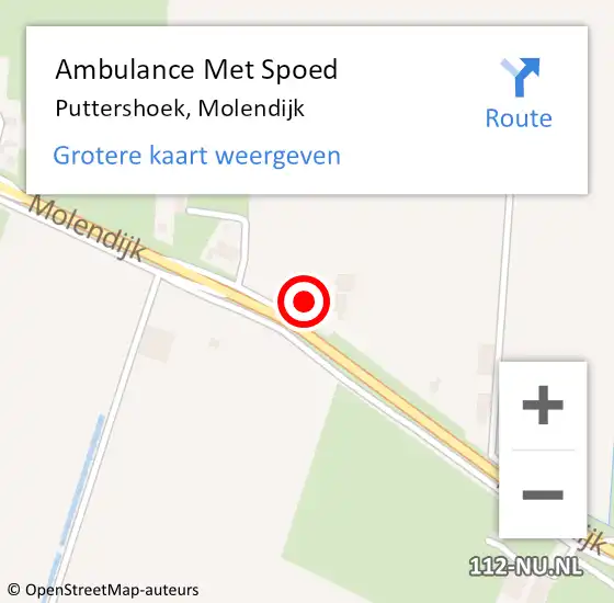 Locatie op kaart van de 112 melding: Ambulance Met Spoed Naar Puttershoek, Molendijk op 19 mei 2024 01:27