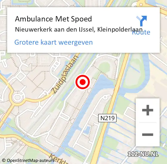 Locatie op kaart van de 112 melding: Ambulance Met Spoed Naar Nieuwerkerk aan den IJssel, Kleinpolderlaan op 19 mei 2024 01:31