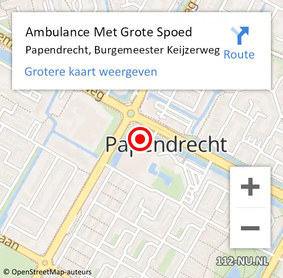 Locatie op kaart van de 112 melding: Ambulance Met Grote Spoed Naar Papendrecht, Burgemeester Keijzerweg op 19 mei 2024 01:33