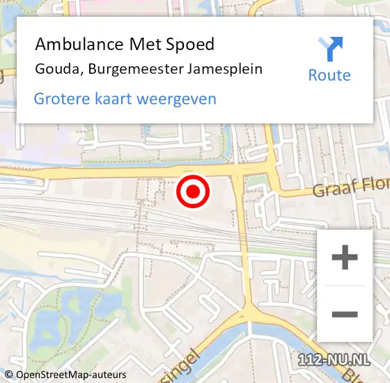 Locatie op kaart van de 112 melding: Ambulance Met Spoed Naar Gouda, Burgemeester Jamesplein op 19 mei 2024 01:33