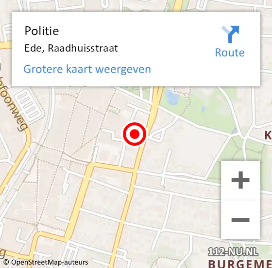 Locatie op kaart van de 112 melding: Politie Ede, Raadhuisstraat op 19 mei 2024 01:37