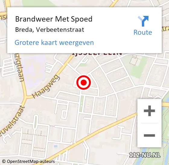 Locatie op kaart van de 112 melding: Brandweer Met Spoed Naar Breda, Verbeetenstraat op 19 mei 2024 01:37