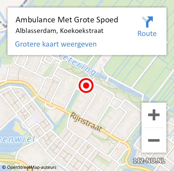 Locatie op kaart van de 112 melding: Ambulance Met Grote Spoed Naar Alblasserdam, Koekoekstraat op 19 mei 2024 01:54