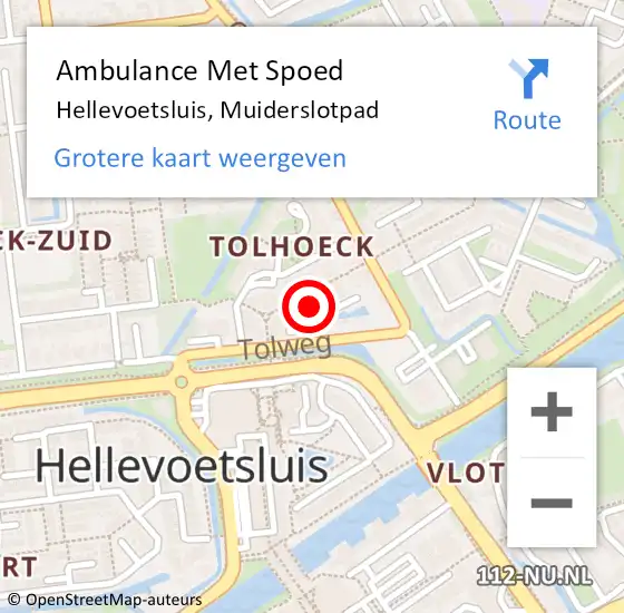 Locatie op kaart van de 112 melding: Ambulance Met Spoed Naar Hellevoetsluis, Muiderslotpad op 19 mei 2024 02:16