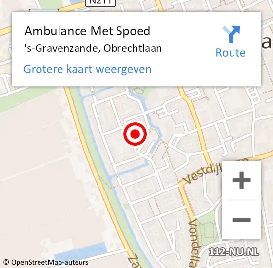 Locatie op kaart van de 112 melding: Ambulance Met Spoed Naar 's-Gravenzande, Obrechtlaan op 19 mei 2024 02:35