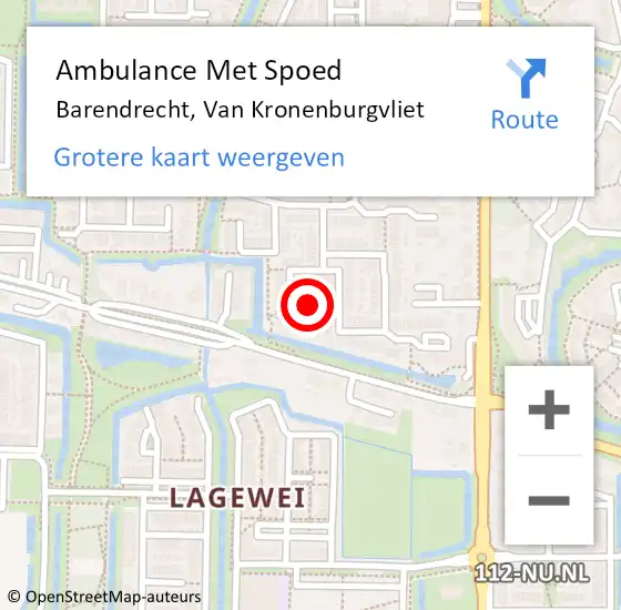 Locatie op kaart van de 112 melding: Ambulance Met Spoed Naar Barendrecht, Van Kronenburgvliet op 19 mei 2024 03:26