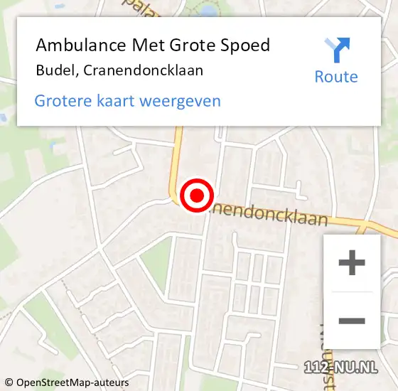 Locatie op kaart van de 112 melding: Ambulance Met Grote Spoed Naar Budel, Cranendoncklaan op 19 mei 2024 03:26
