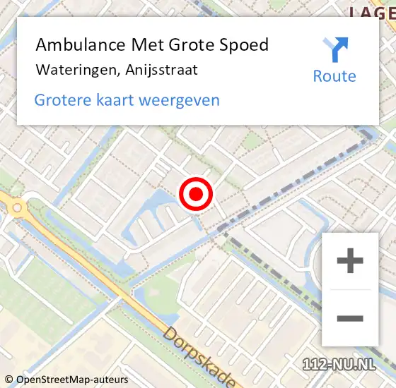 Locatie op kaart van de 112 melding: Ambulance Met Grote Spoed Naar Wateringen, Anijsstraat op 19 mei 2024 03:42