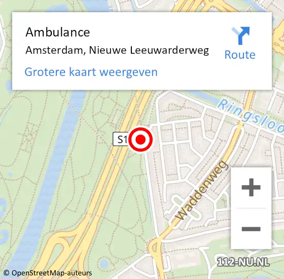 Locatie op kaart van de 112 melding: Ambulance Amsterdam, Nieuwe Leeuwarderweg op 19 mei 2024 03:45