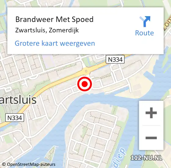 Locatie op kaart van de 112 melding: Brandweer Met Spoed Naar Zwartsluis, Zomerdijk op 19 mei 2024 03:58