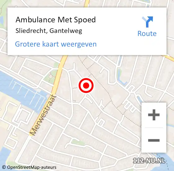 Locatie op kaart van de 112 melding: Ambulance Met Spoed Naar Sliedrecht, Gantelweg op 19 mei 2024 04:02