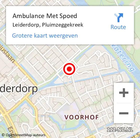 Locatie op kaart van de 112 melding: Ambulance Met Spoed Naar Leiderdorp, Pluimzeggekreek op 19 mei 2024 04:19