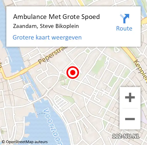 Locatie op kaart van de 112 melding: Ambulance Met Grote Spoed Naar Zaandam, Steve Bikoplein op 19 mei 2024 04:45