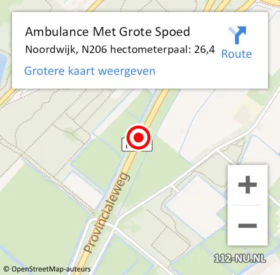Locatie op kaart van de 112 melding: Ambulance Met Grote Spoed Naar Noordwijk, N206 hectometerpaal: 26,4 op 19 mei 2024 04:55