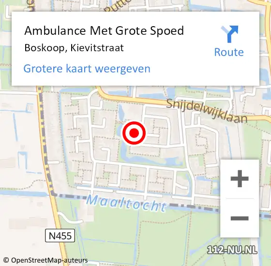 Locatie op kaart van de 112 melding: Ambulance Met Grote Spoed Naar Boskoop, Kievitstraat op 19 mei 2024 05:06