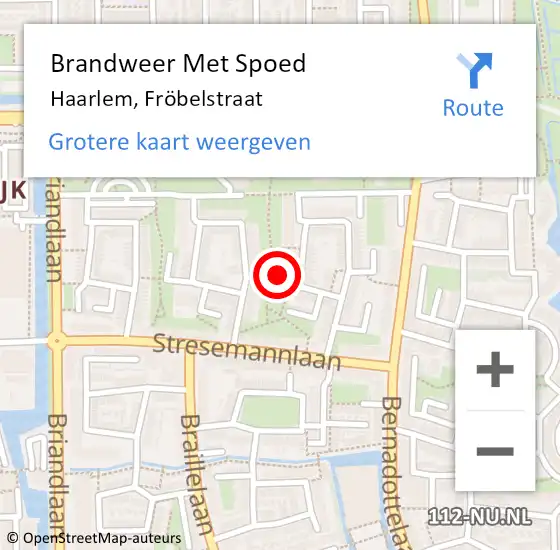 Locatie op kaart van de 112 melding: Brandweer Met Spoed Naar Haarlem, Fröbelstraat op 19 mei 2024 05:12