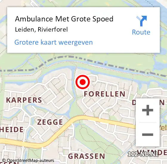 Locatie op kaart van de 112 melding: Ambulance Met Grote Spoed Naar Leiden, Rivierforel op 19 mei 2024 05:15