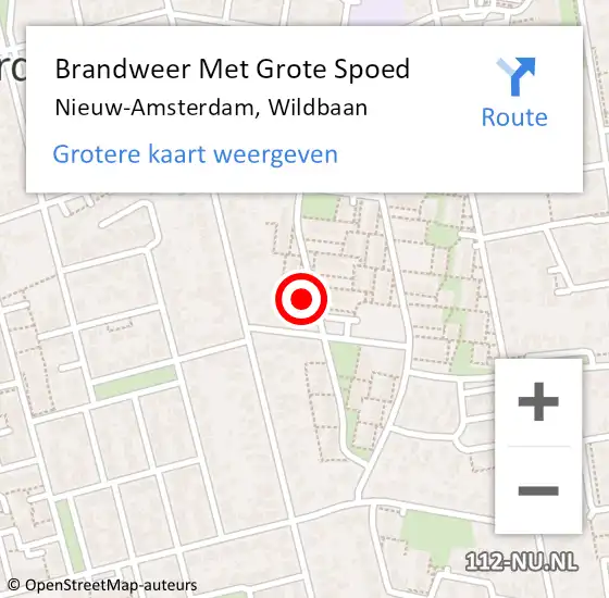Locatie op kaart van de 112 melding: Brandweer Met Grote Spoed Naar Nieuw-Amsterdam, Wildbaan op 19 mei 2024 05:23