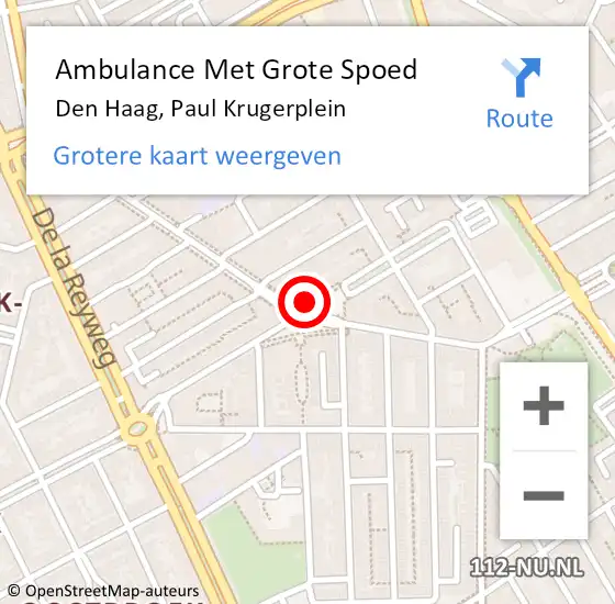 Locatie op kaart van de 112 melding: Ambulance Met Grote Spoed Naar Den Haag, Paul Krugerplein op 19 mei 2024 05:41