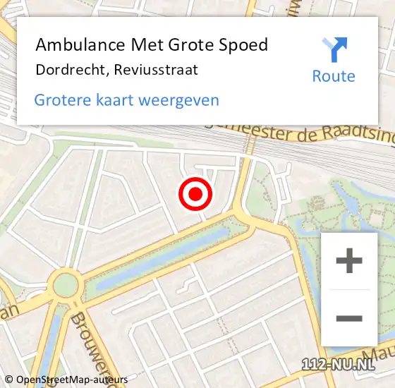 Locatie op kaart van de 112 melding: Ambulance Met Grote Spoed Naar Dordrecht, Reviusstraat op 19 mei 2024 05:42