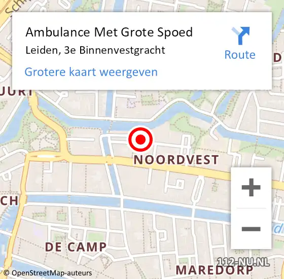 Locatie op kaart van de 112 melding: Ambulance Met Grote Spoed Naar Leiden, 3e Binnenvestgracht op 19 mei 2024 05:53