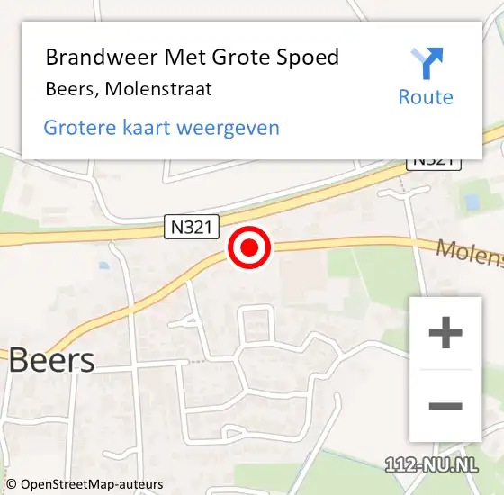 Locatie op kaart van de 112 melding: Brandweer Met Grote Spoed Naar Beers, Molenstraat op 19 mei 2024 06:00