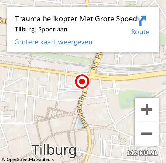 Locatie op kaart van de 112 melding: Trauma helikopter Met Grote Spoed Naar Tilburg, Spoorlaan op 19 mei 2024 06:06