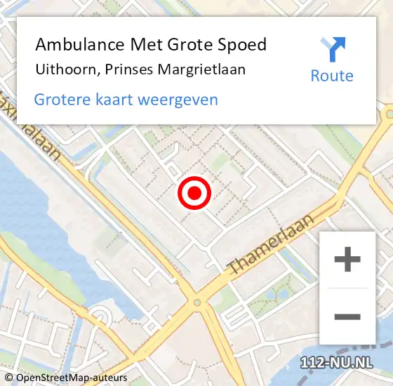 Locatie op kaart van de 112 melding: Ambulance Met Grote Spoed Naar Uithoorn, Prinses Margrietlaan op 19 mei 2024 06:12