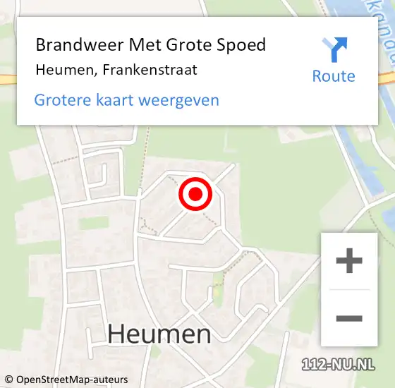 Locatie op kaart van de 112 melding: Brandweer Met Grote Spoed Naar Heumen, Frankenstraat op 19 mei 2024 06:22