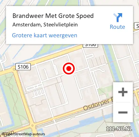 Locatie op kaart van de 112 melding: Brandweer Met Grote Spoed Naar Amsterdam, Steelvlietplein op 19 mei 2024 07:28