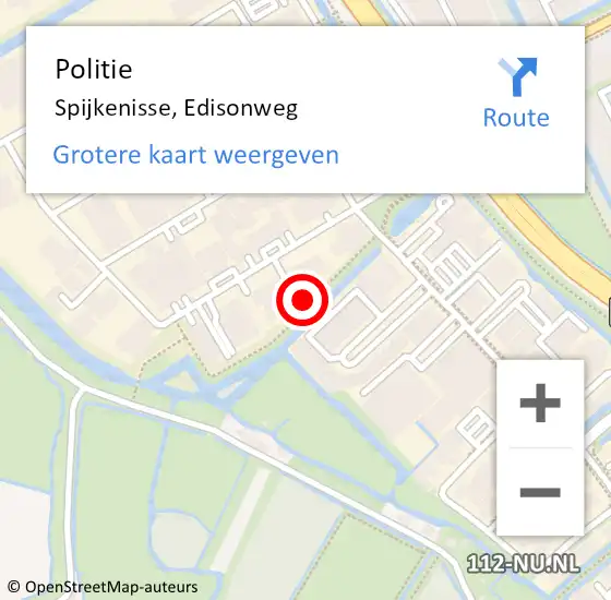 Locatie op kaart van de 112 melding: Politie Spijkenisse, Edisonweg op 19 mei 2024 07:32