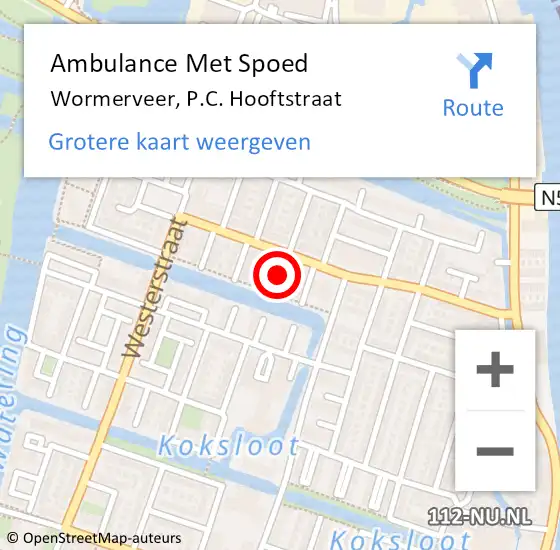 Locatie op kaart van de 112 melding: Ambulance Met Spoed Naar Wormerveer, P.C. Hooftstraat op 19 mei 2024 07:34