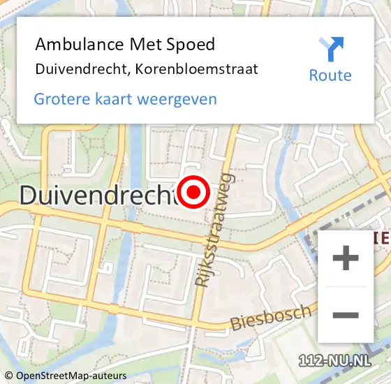 Locatie op kaart van de 112 melding: Ambulance Met Spoed Naar Duivendrecht, Korenbloemstraat op 19 mei 2024 07:34
