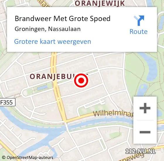Locatie op kaart van de 112 melding: Brandweer Met Grote Spoed Naar Groningen, Nassaulaan op 19 mei 2024 07:42