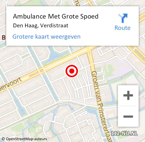 Locatie op kaart van de 112 melding: Ambulance Met Grote Spoed Naar Den Haag, Verdistraat op 19 mei 2024 08:10